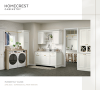 brochure cover with photo collage of different kitchen cabinetry styles including blue, dark brown, and natural cabinetry