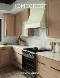 brochure cover with green kitchen cabinetry