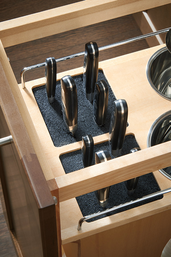 Close-up of Base Utensil Pantry Pullout Cabinet with Knife Block