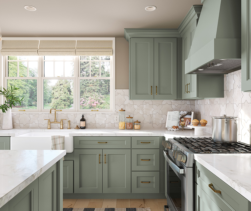 Fashionable Kitchen Cabinets in a Stylish Green Color