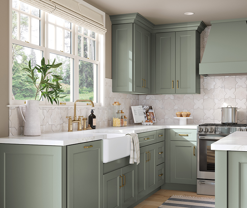 Fashionable Kitchen Cabinets in a Stylish Green Color